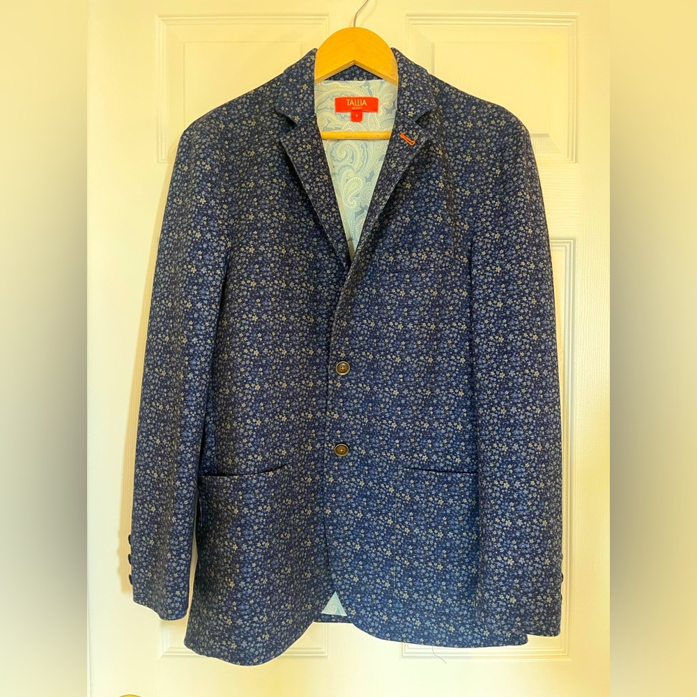 Tallia Blue Sport Coat Floral Paisley Blazer Jacket Blend Modern Mens Sz S